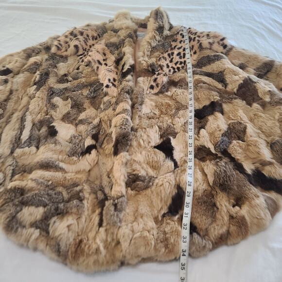 Vintage Rabbit Fur Cape One Size Winners Circle Brown Tan Patchwork Shawl Coat - Picture 15 of 15